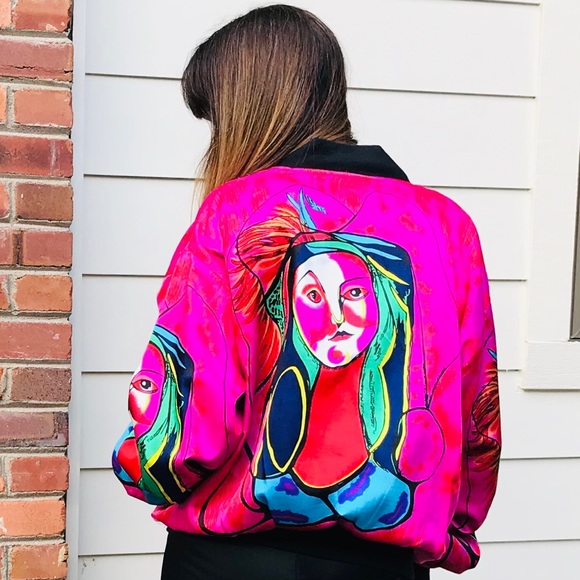 SOLD Vintage 90s silky bomber jacket OSFM - Picture 6 of 10